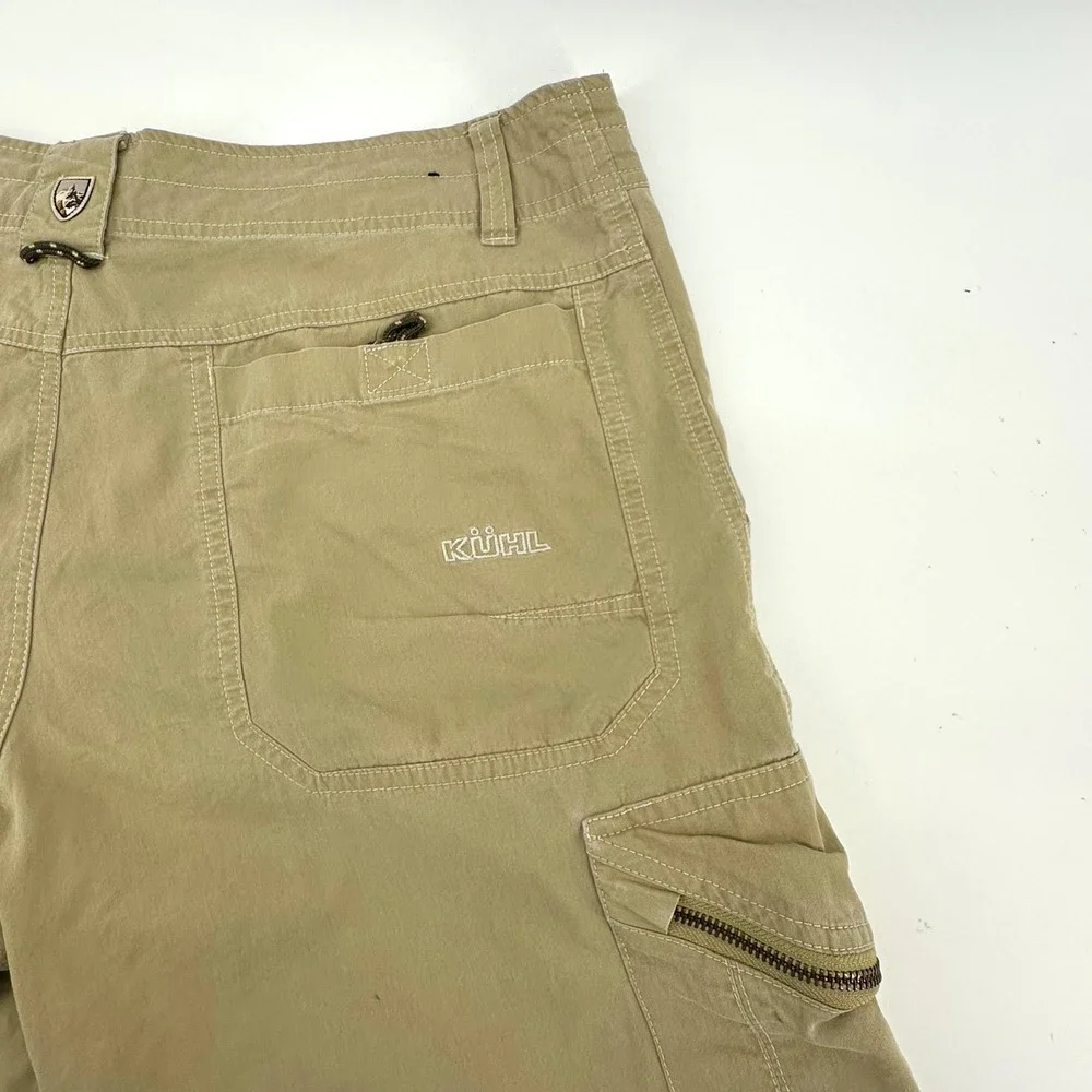 Kuhl Mens Khaki Tan Vintage Patina Dye Cargo Hiking Shorts Size 34 Cotton Nylon